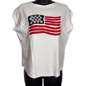 Aaeda American Flag Sweater Cap Sleeve Crisp White Super Soft Women’s Size Small